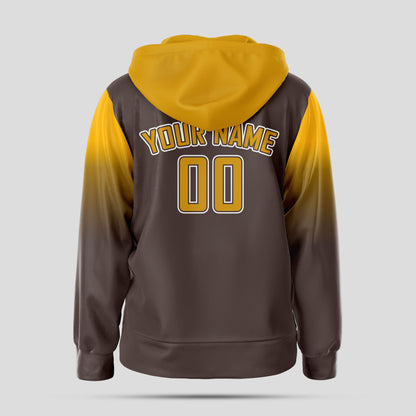 Custom Design Brown Yellow Stitched Pullover Hoodie Sweatshirt