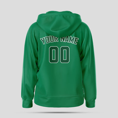 Custom Design Mens Green White Pullover Hoodie Sweatshirt