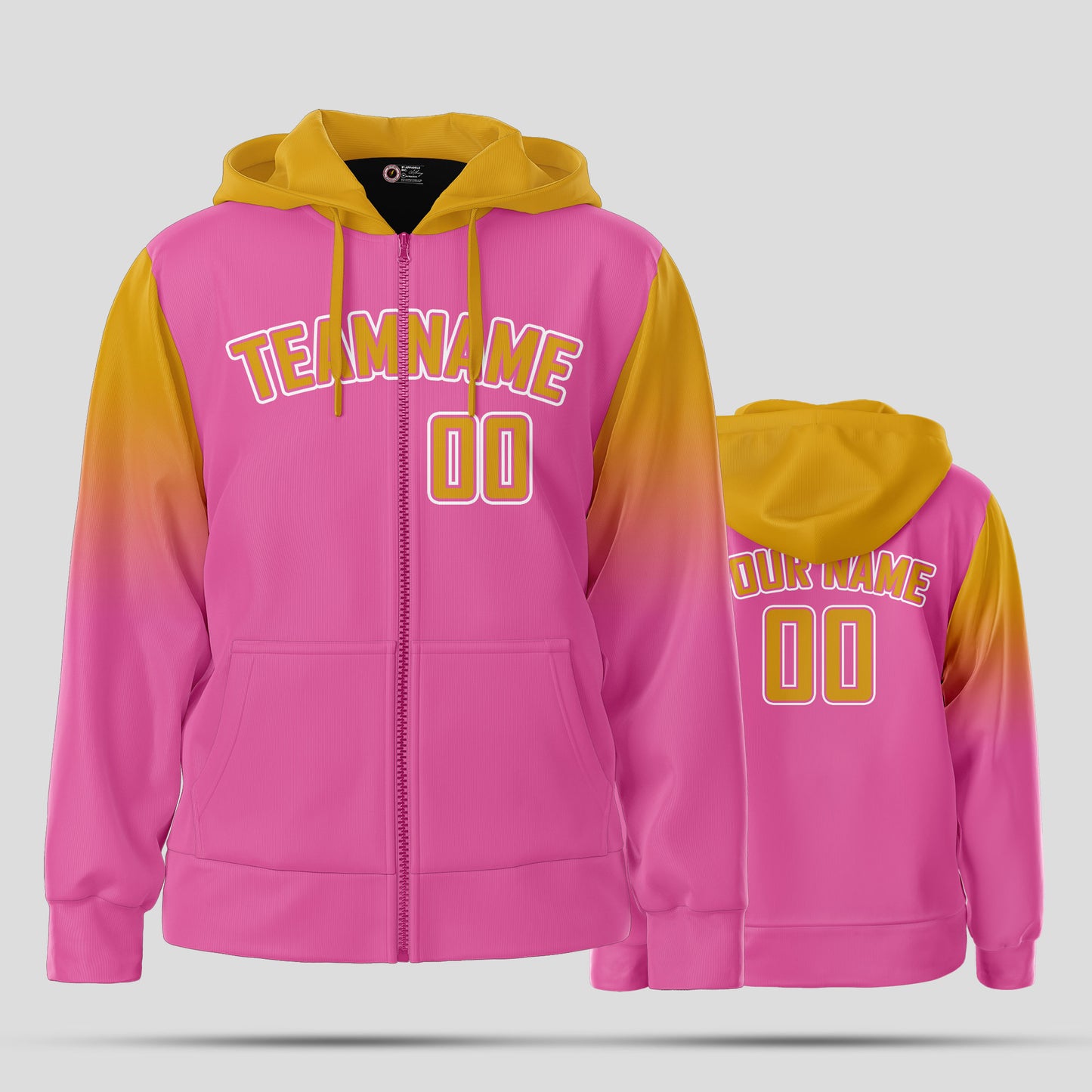 Custom Design Men's Quality Pink and Yellow Pullover Sweatshirt Hoodie