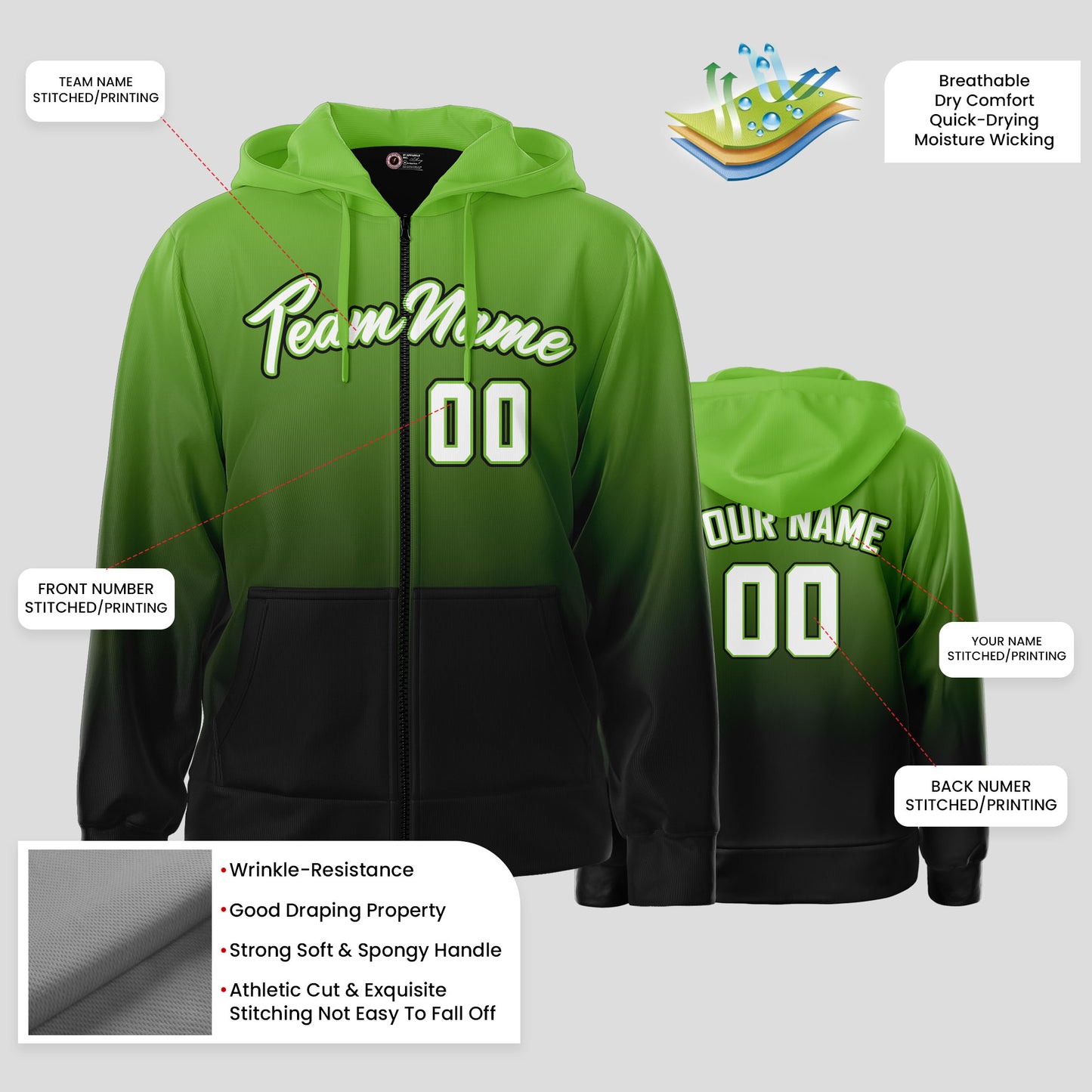 Custom Neon Green, Black, and White Pullover Hoodie Sweatshirts