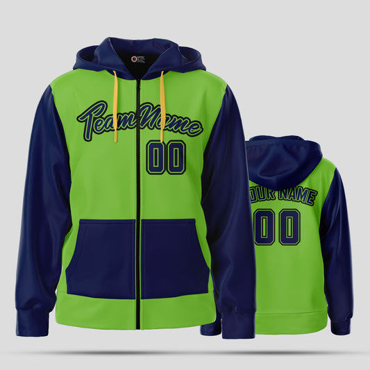 Custom Design Neon Green and Blue Pullover Hoodie Sweatshirt