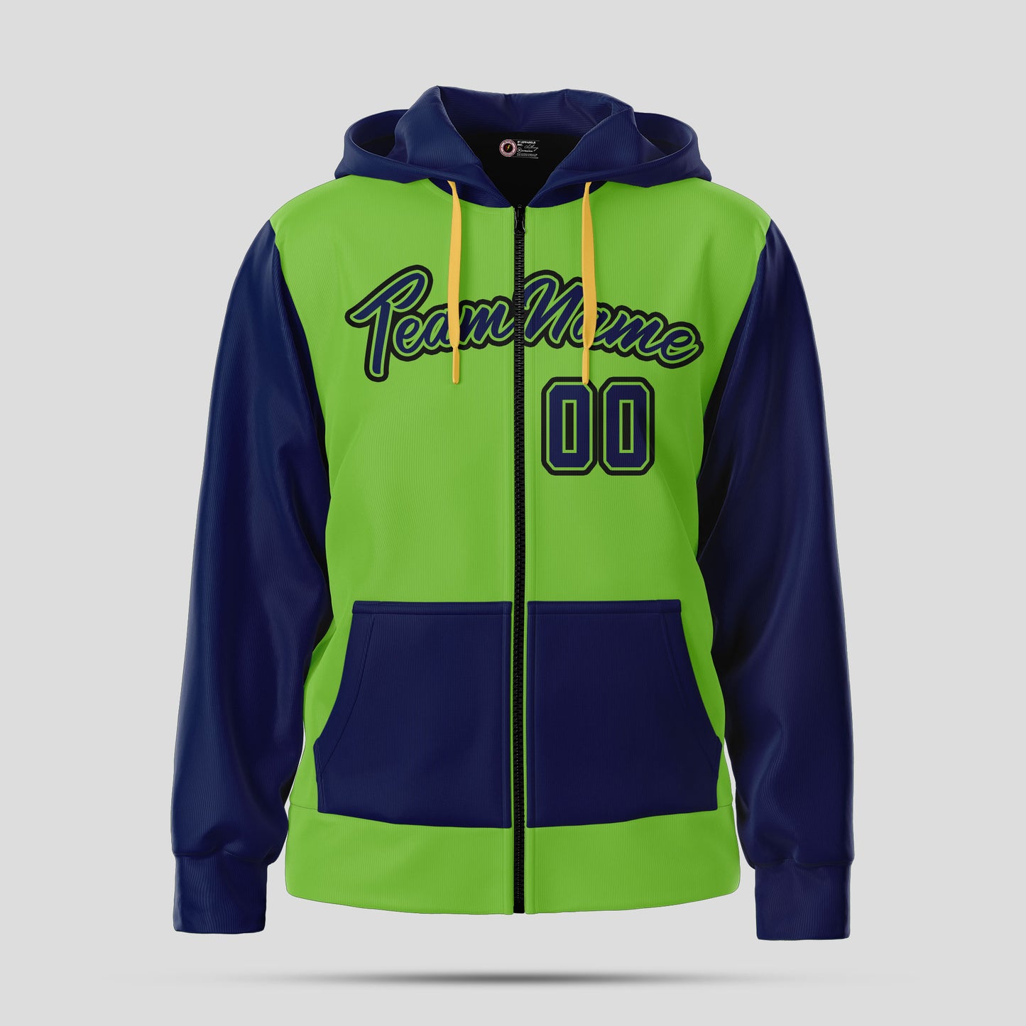 Custom Design Neon Green and Blue Pullover Hoodie Sweatshirt