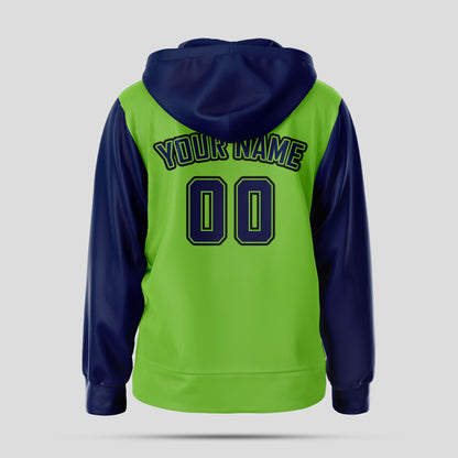 Custom Design Neon Green and Blue Pullover Hoodie Sweatshirt