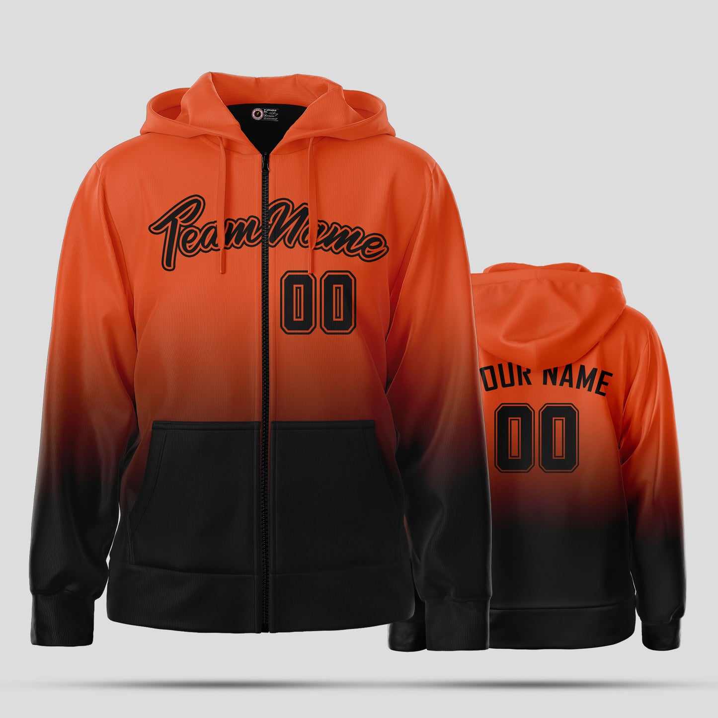 Custom Design Orange and Black Pullover Hoodie Sweatshirt