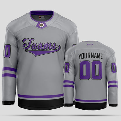 Custom Fashion Gray, Black, and Purple Hockey Jersey – Trendy & Personalized