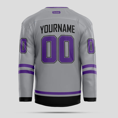 Custom Fashion Gray, Black, and Purple Hockey Jersey – Trendy & Personalized