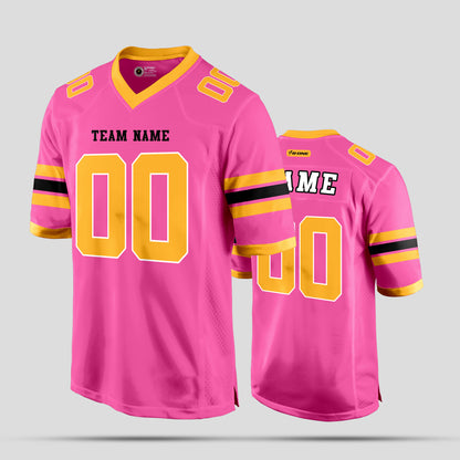 Custom Fashion-Quality Mesh Light Pink, Gold, and Black Football Jersey – Personalized for Ultimate Style and Performance