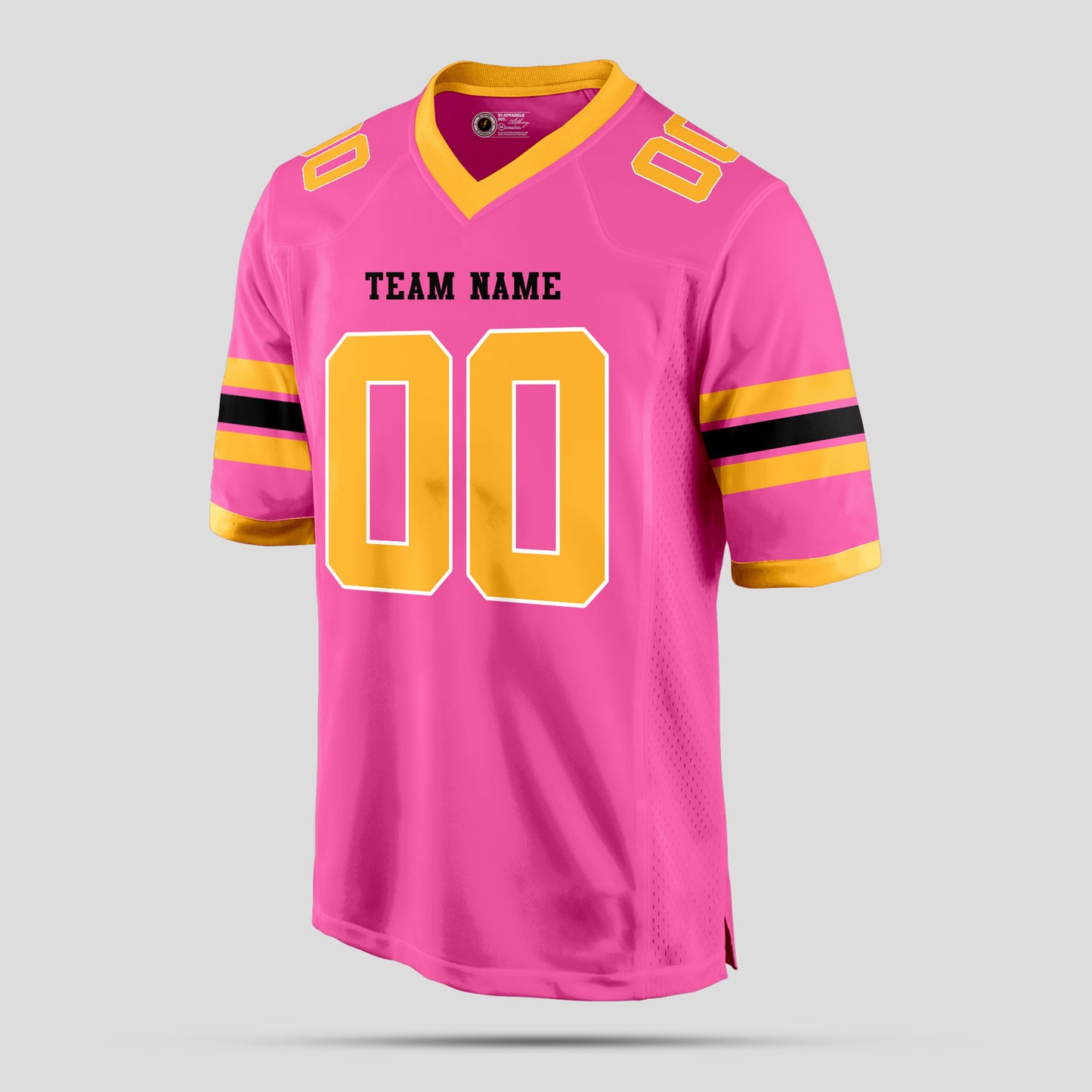 Custom Fashion-Quality Mesh Light Pink, Gold, and Black Football Jersey – Personalized for Ultimate Style and Performance