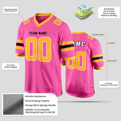 Custom Fashion-Quality Mesh Light Pink, Gold, and Black Football Jersey – Personalized for Ultimate Style and Performance