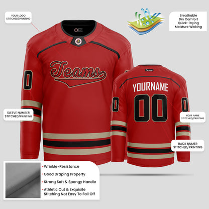 Custom Fashion Quality Red and Old Gold Hockey Jersey – Premium & Stylish