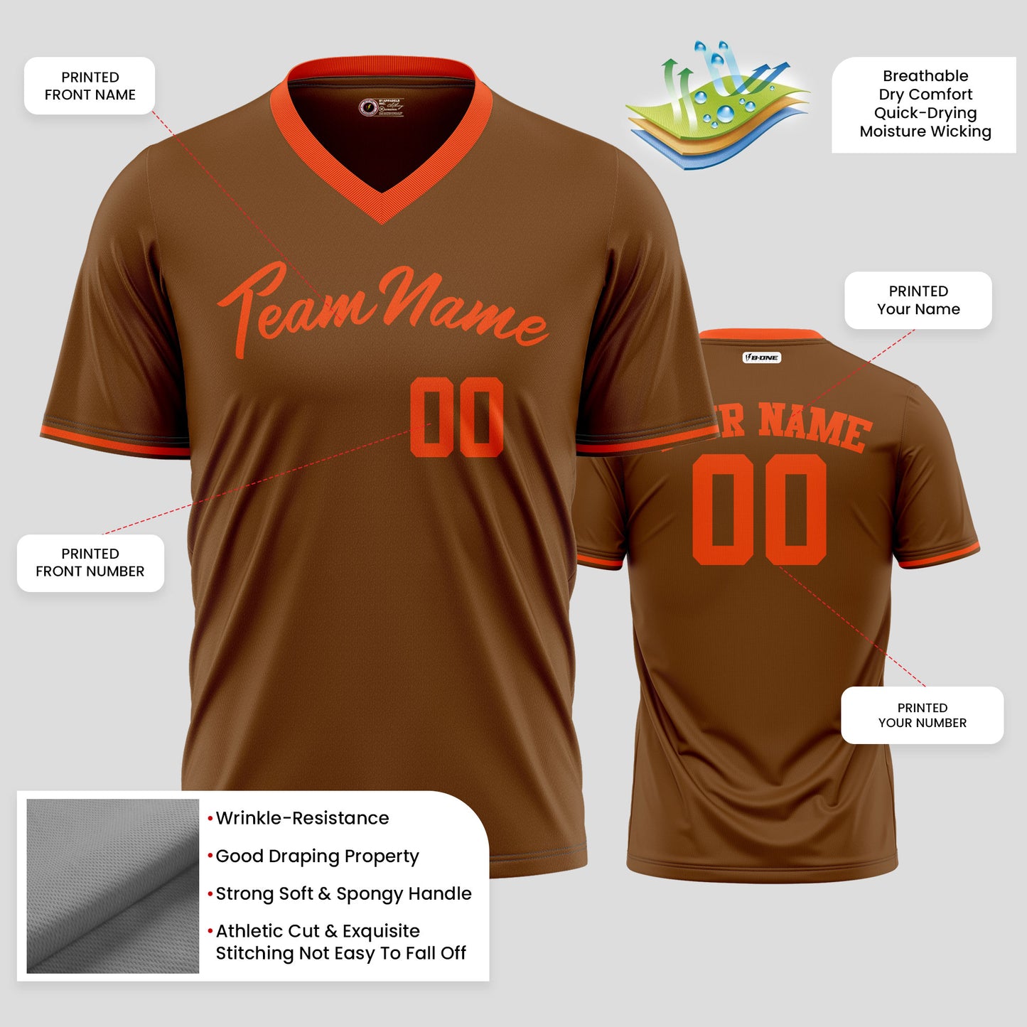 Custom Fine Quality Brown and Orange Fashion T-Shirts