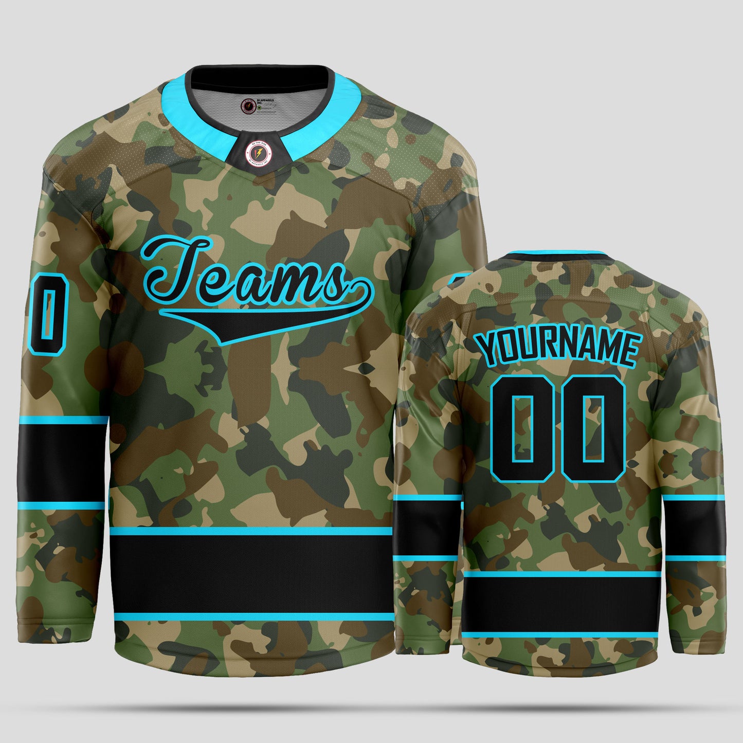 Custom Fine Quality Black and Sky Blue Camo Hockey Jersey - Personalized & Stylish