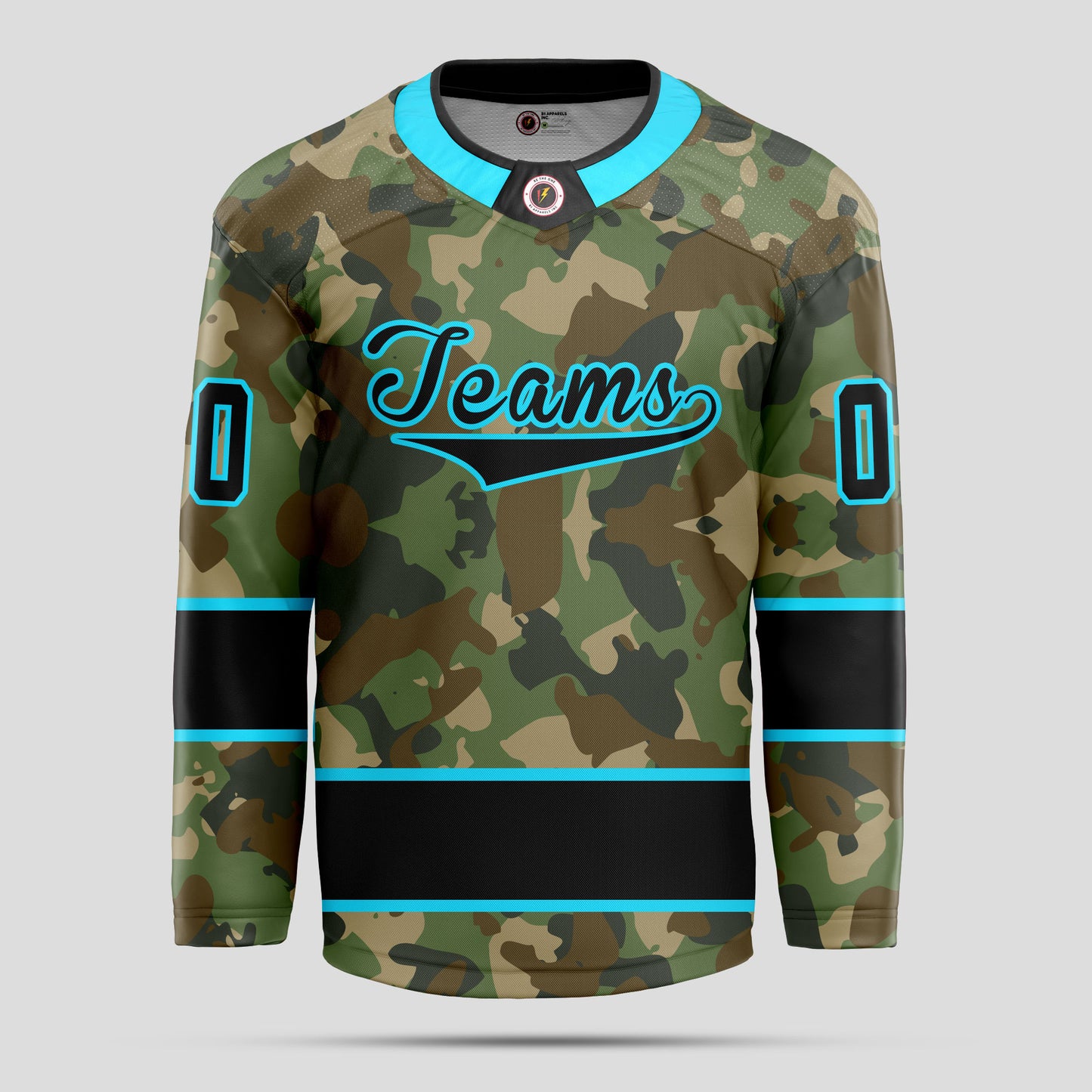 Custom Fine Quality Black and Sky Blue Camo Hockey Jersey - Personalized & Stylish