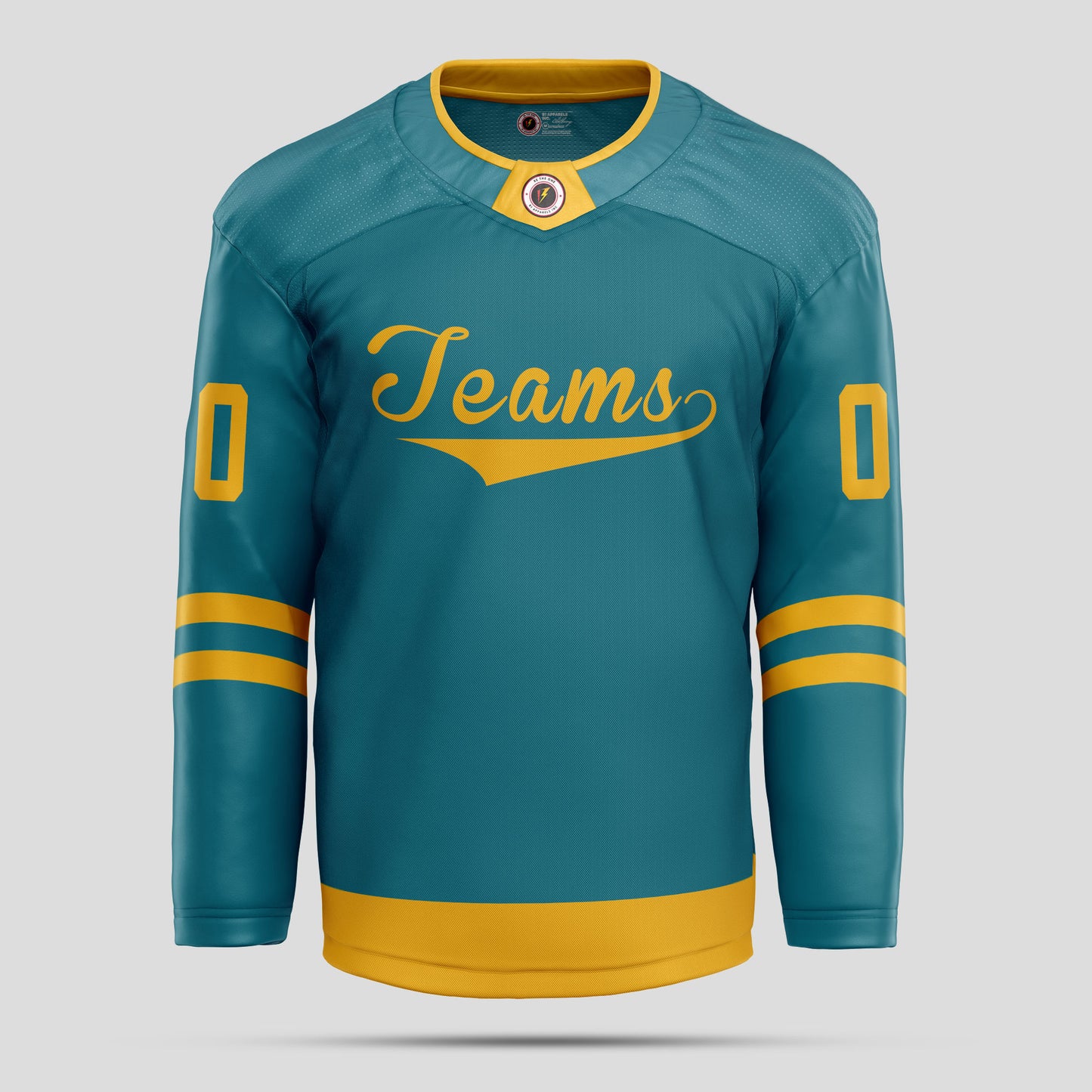 Custom Gold, Teal & White Hockey Jersey