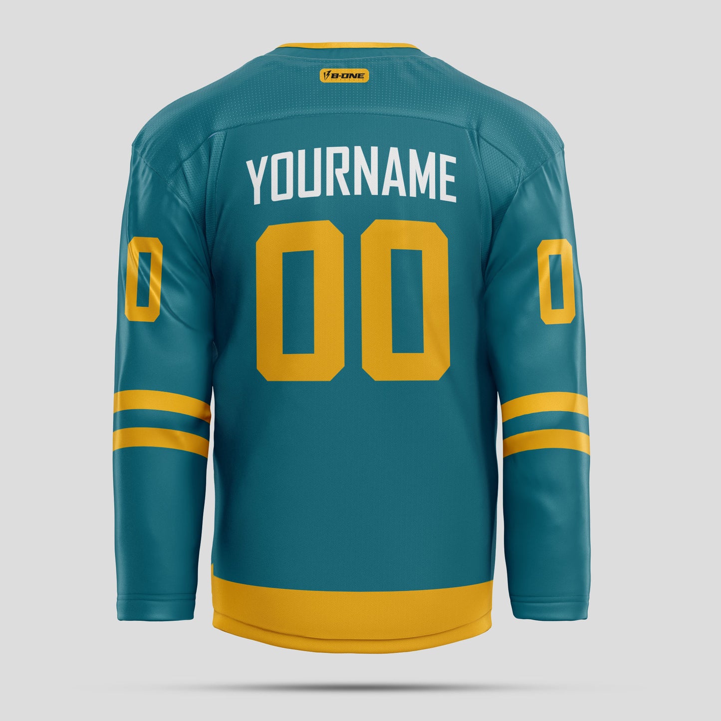 Custom Gold, Teal & White Hockey Jersey