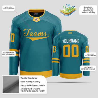 Custom Gold, Teal & White Hockey Jersey