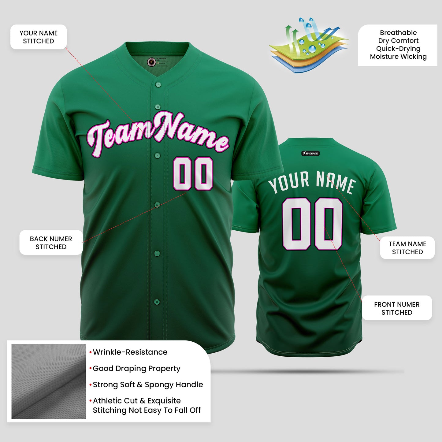 Custom Gradient Kelly Green Red White Baseball Jersey