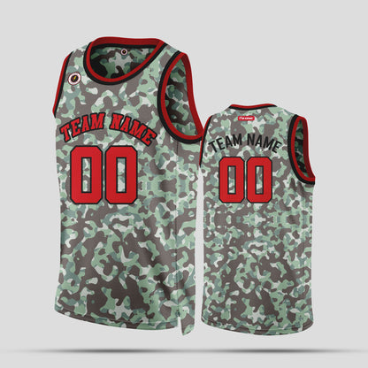 Custom Gray and Red Camo Basketball Jerseys – Personalized Team Uniforms