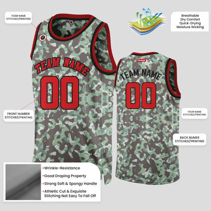 Custom Gray and Red Camo Basketball Jerseys – Personalized Team Uniforms