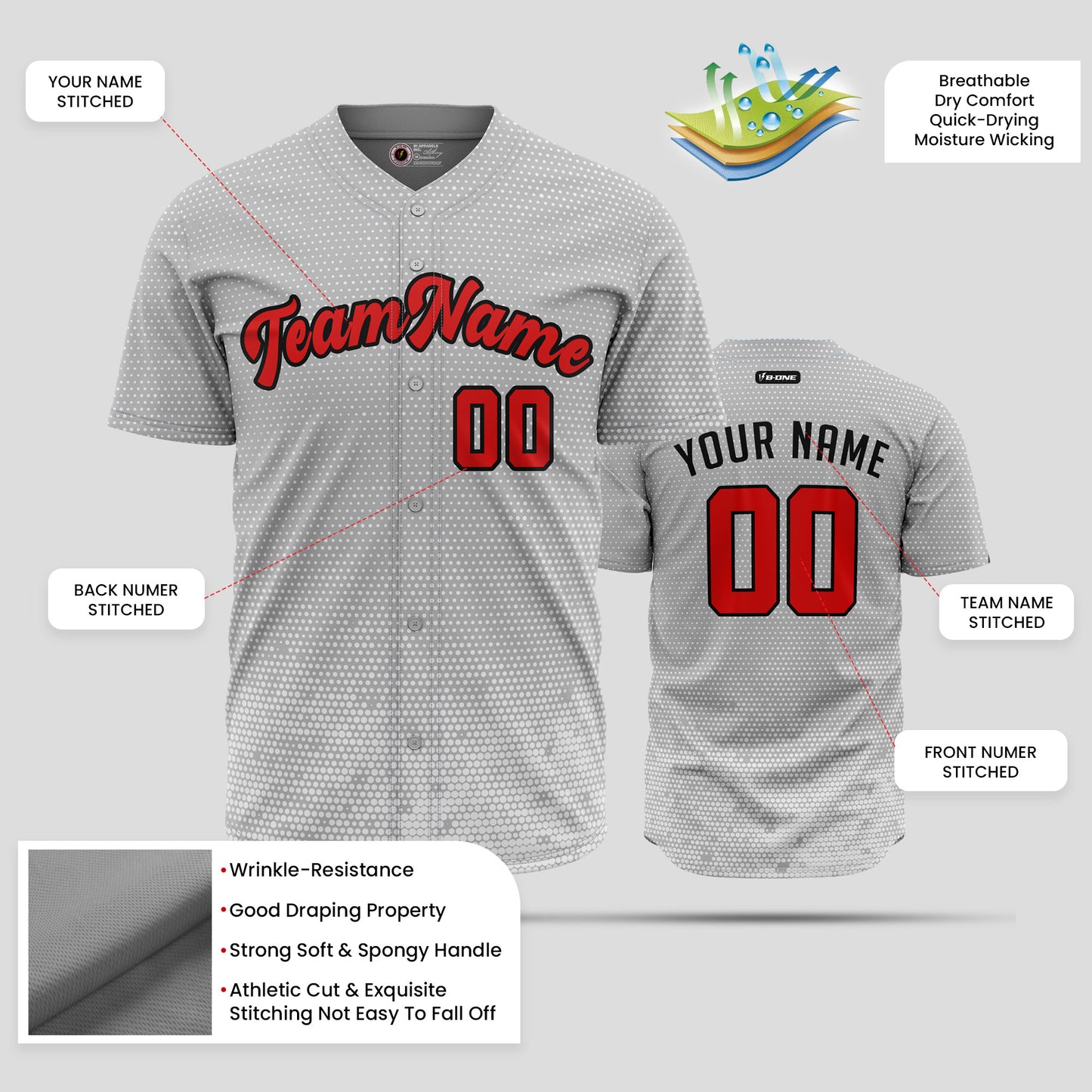 Custom Gray Dot Pattern Red Baseball Jersey