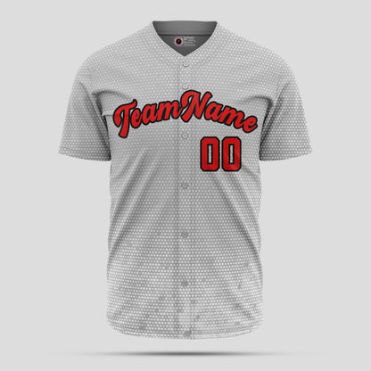 Custom Gray Dot Pattern Red Baseball Jersey