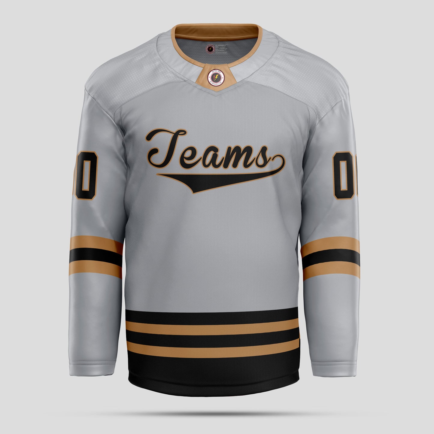 Custom Gray, Gold, and Black Streetwear Hockey Jersey – Trendy & Personalized