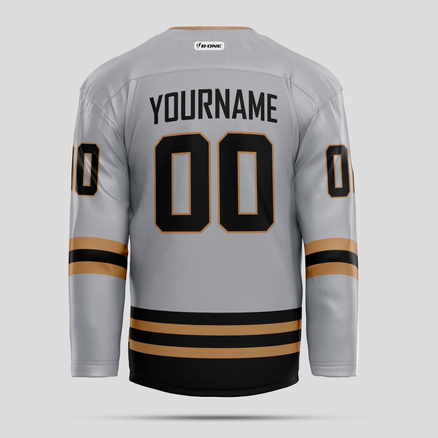 Custom Gray, Gold, and Black Streetwear Hockey Jersey – Trendy & Personalized