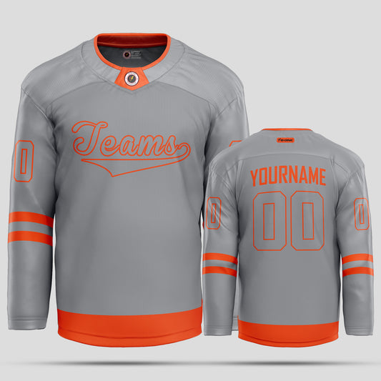 Custom Gray and Orange Streetwear Hockey Jersey – Trendy & Personalized