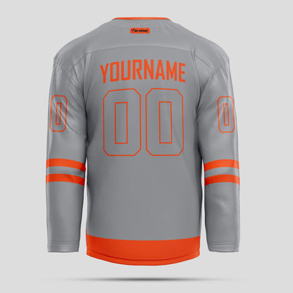 Custom Gray and Orange Streetwear Hockey Jersey – Trendy & Personalized