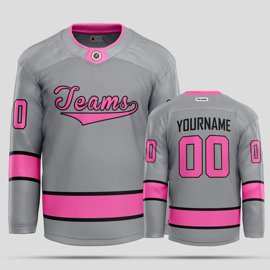 Custom Gray and Pink Authentic Hockey Jersey – Premium Personalized Gear