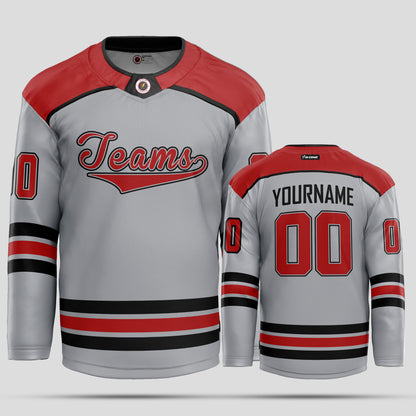 Custom Gray, Red, and Black Street Hockey Jersey – Personalized Performance Gear