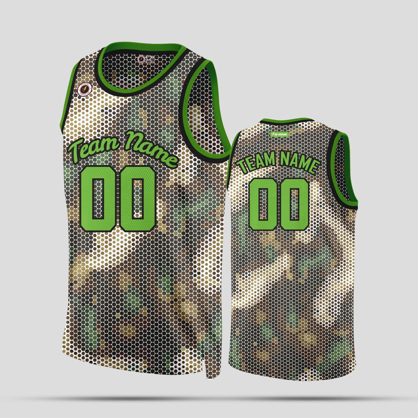 Custom Green Camo Mesh Basketball Jerseys – High-Quality Team Uniforms