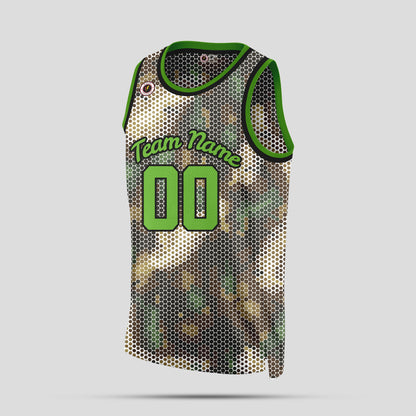 Custom Green Camo Mesh Basketball Jerseys – High-Quality Team Uniforms