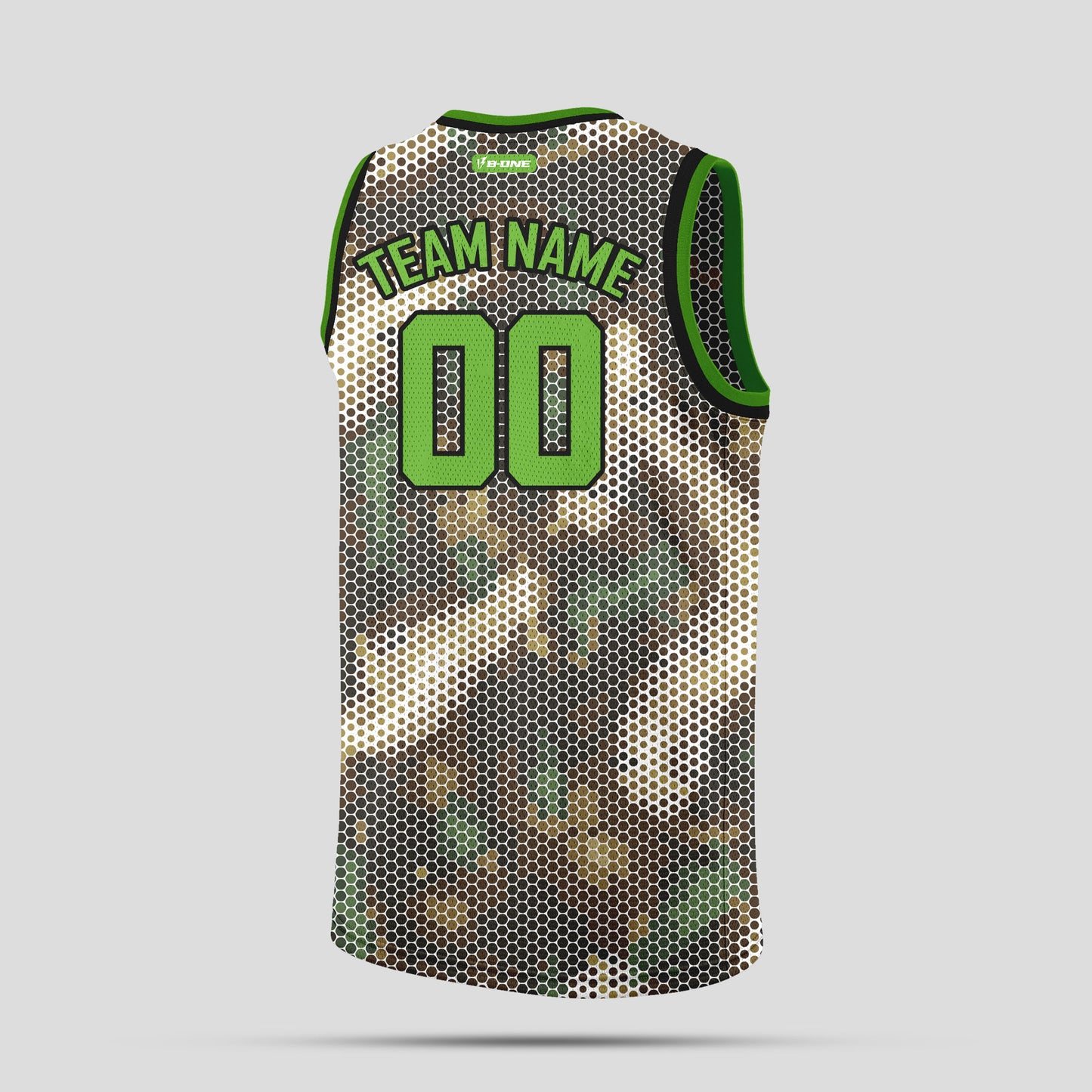 Custom Green Camo Mesh Basketball Jerseys – High-Quality Team Uniforms