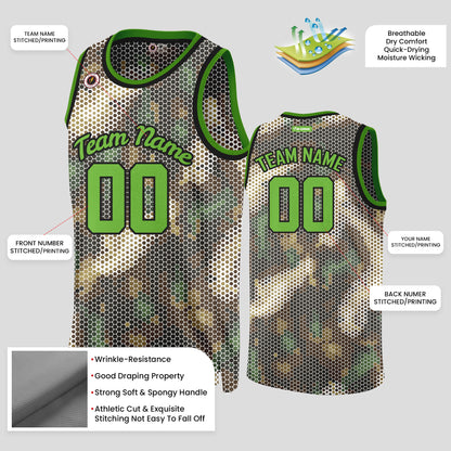 Custom Green Camo Mesh Basketball Jerseys – High-Quality Team Uniforms