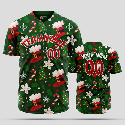 Custom Green 3D Christmas Pattern Baseball Jersey