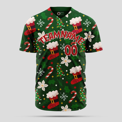 Custom Green 3D Christmas Pattern Baseball Jersey