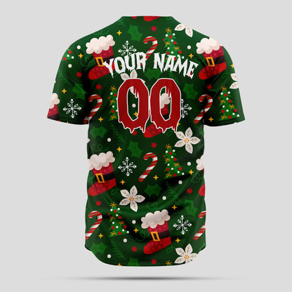 Custom Green 3D Christmas Pattern Baseball Jersey