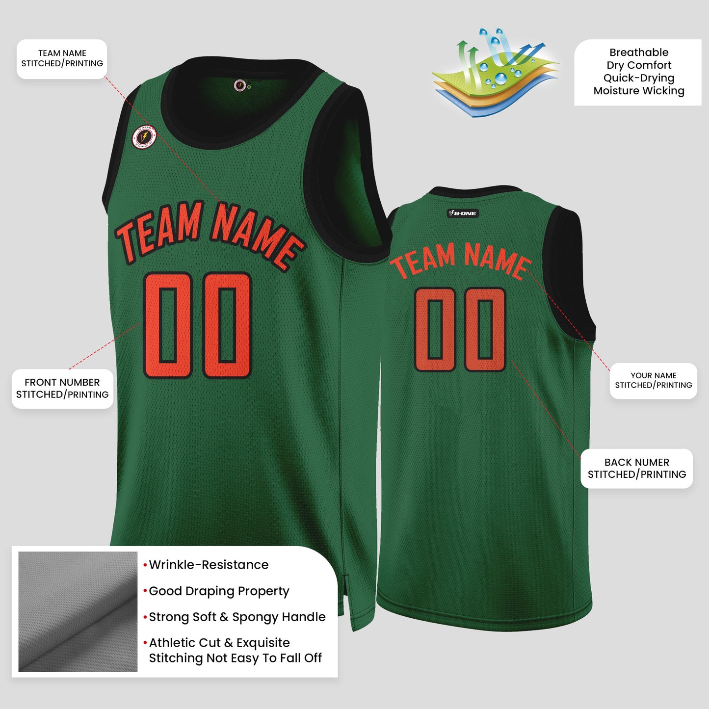 Custom Green and Orange Basketball Jerseys – High-Quality Team Uniforms