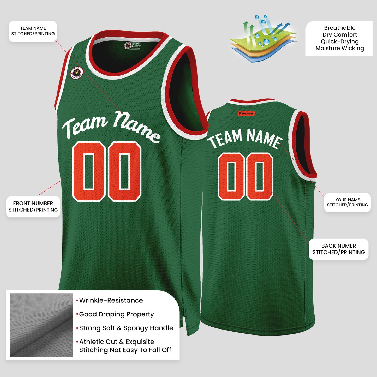 Custom Green, Orange, and White Basketball Jerseys – Club Team Uniforms