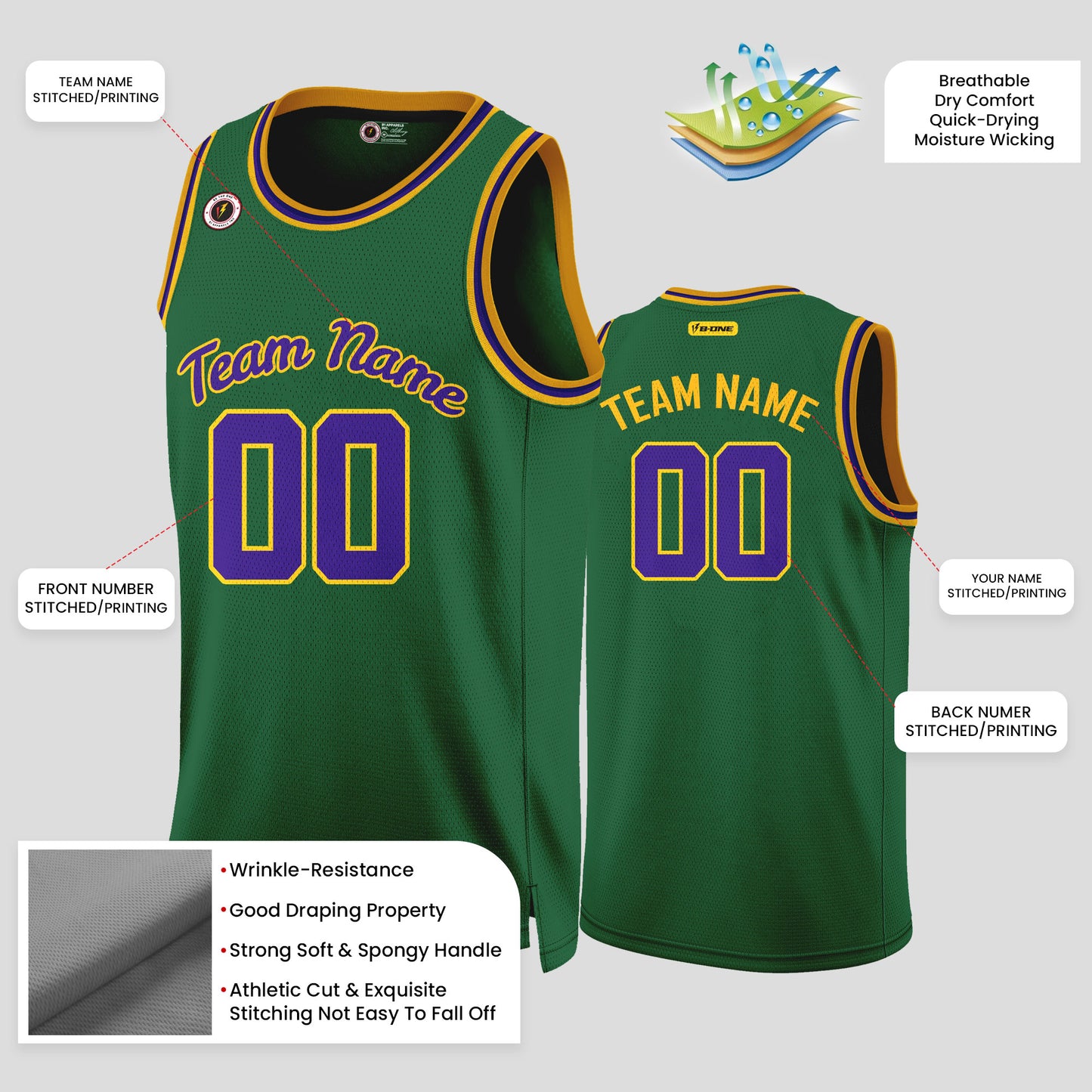 Custom Green, Purple, and Yellow Basketball Jerseys – Vibrant Team Uniforms