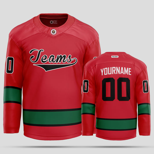 Custom Green and Red Hockey Jersey – Vibrant & Personalized Design