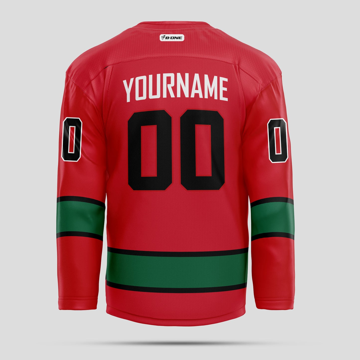 Custom Green and Red Hockey Jersey – Vibrant & Personalized Design