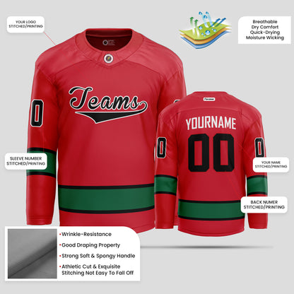 Custom Green and Red Hockey Jersey – Vibrant & Personalized Design