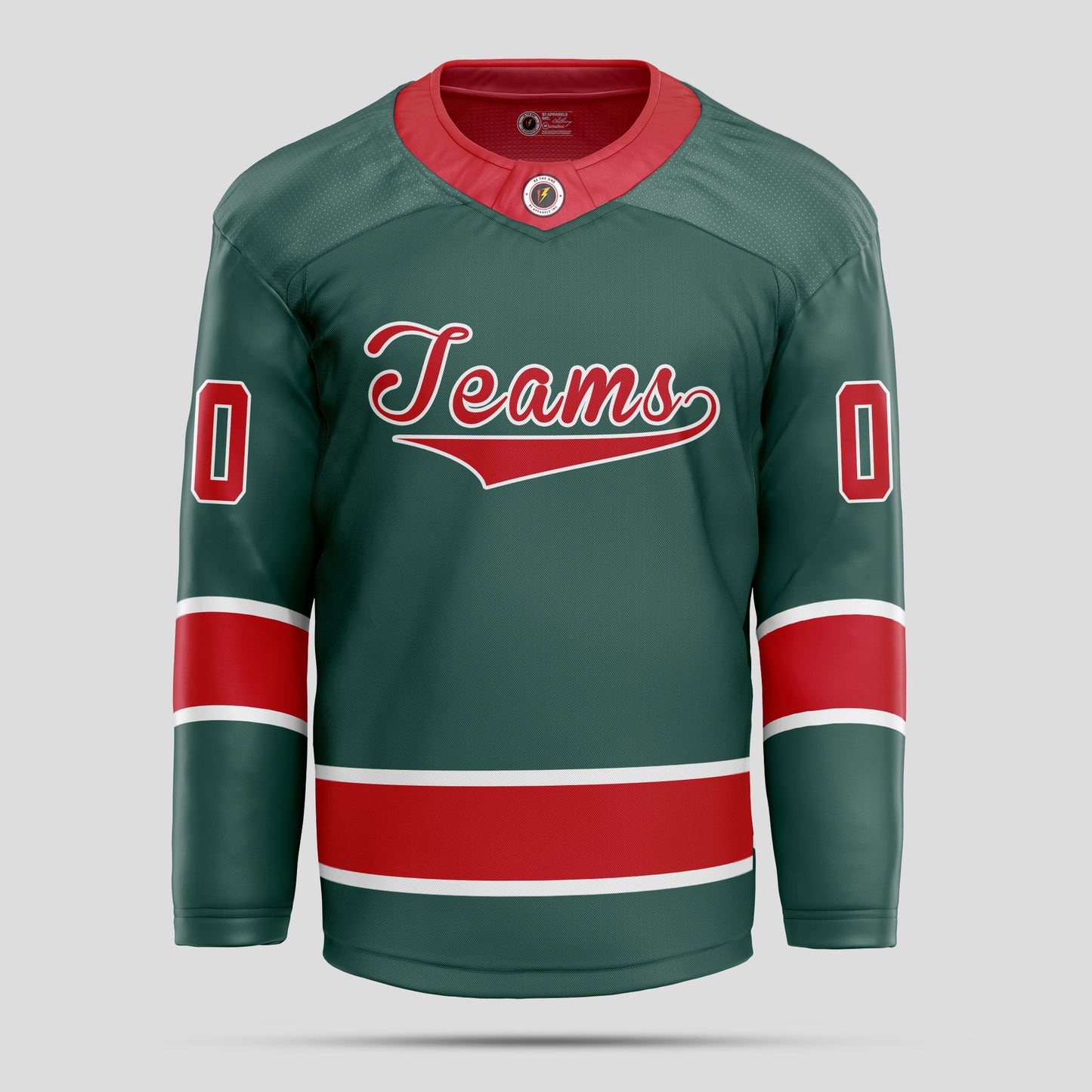 Custom Green, Red, & White Ice Hockey Jersey