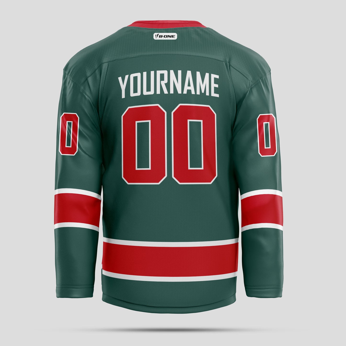 Custom Green, Red, & White Ice Hockey Jersey