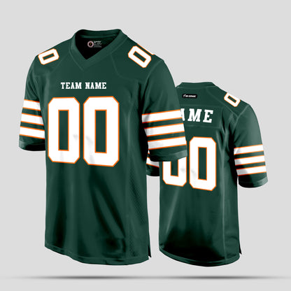 Custom Green, White, and Gold Football Jersey with Personalized Design