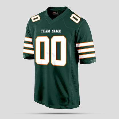 Custom Green, White, and Gold Football Jersey with Personalized Design