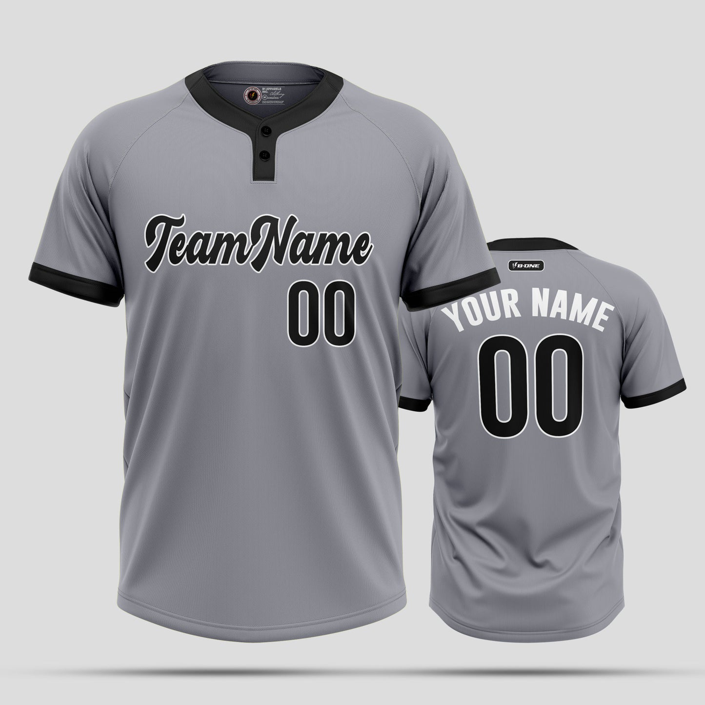 Custom Grey and Black Premium Two-Button Baseball Jersey