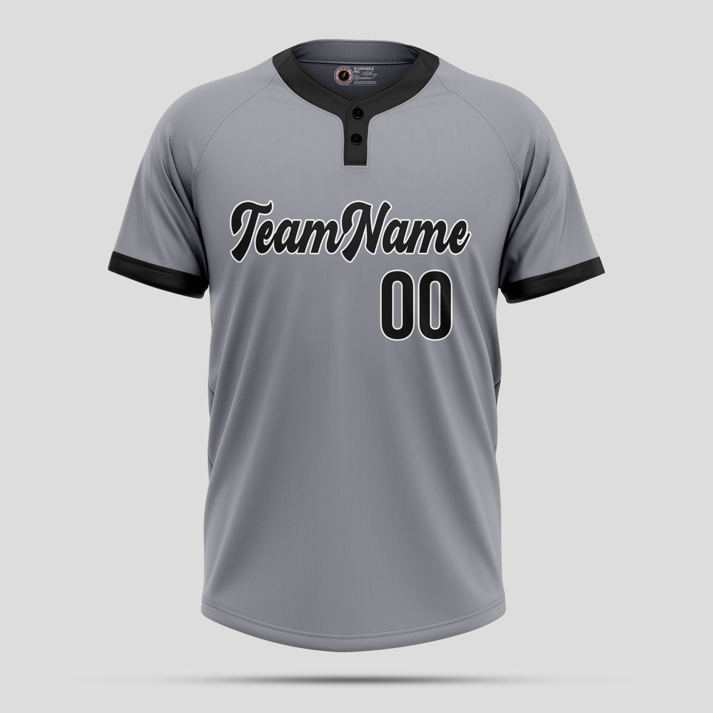 Custom Grey and Black Premium Two-Button Baseball Jersey